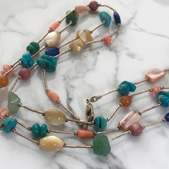 Fabulous 925 Liquid Silver Multi Gemstone Necklace - Picture 11 of 12
